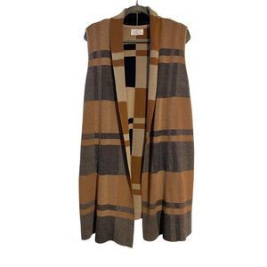 Jillian Nicole Women Sleeveless Open Front Plaid Cardigan XL Tan Black Lagenlook